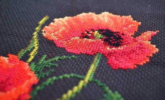 Finished embroidery project on black