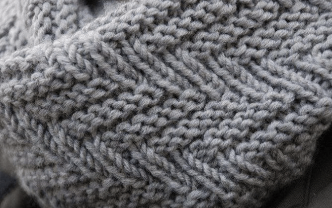 Close-up of the stitch pattern texture on a men's cowl