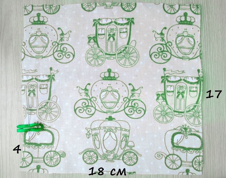 Cotton piece for the case with measurements and a ribbon loop