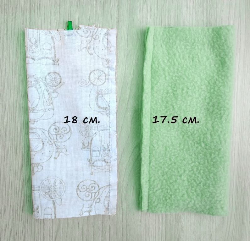 Cotton and plush case pieces folded in half