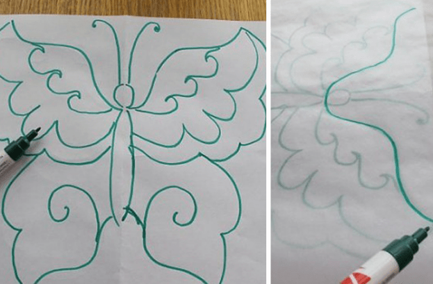Drawn butterfly outline for the scarf pattern