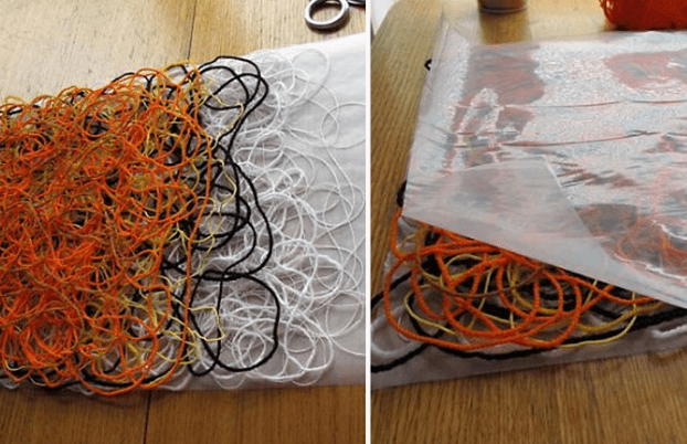 Threads for the scarf covered with a top layer of transparent base