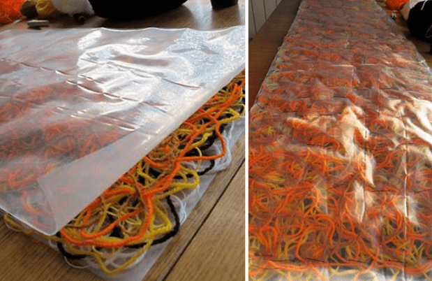 Long scarf blank between two layers of transparent base