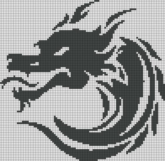 Cross-stitch chart of a stylised dragon head