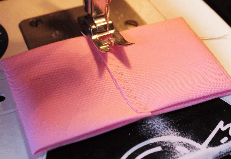 Zigzag stitch on a folded bow tie piece
