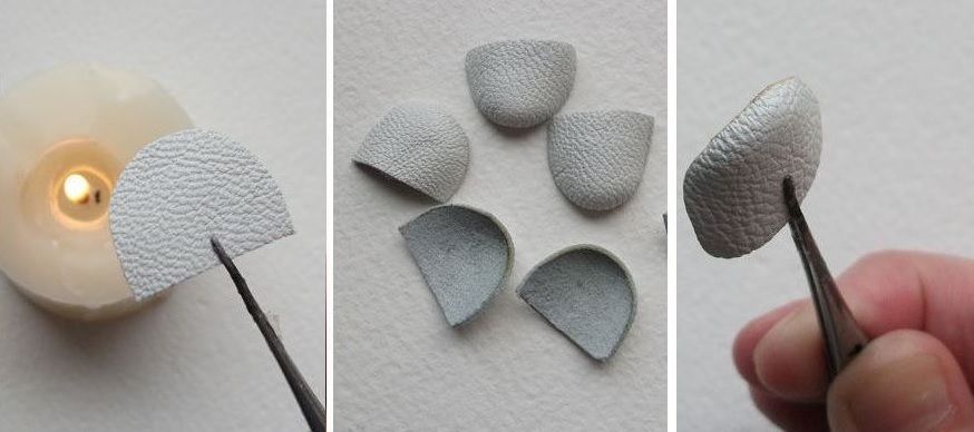 Shaping petals from white leather for the winter brooch