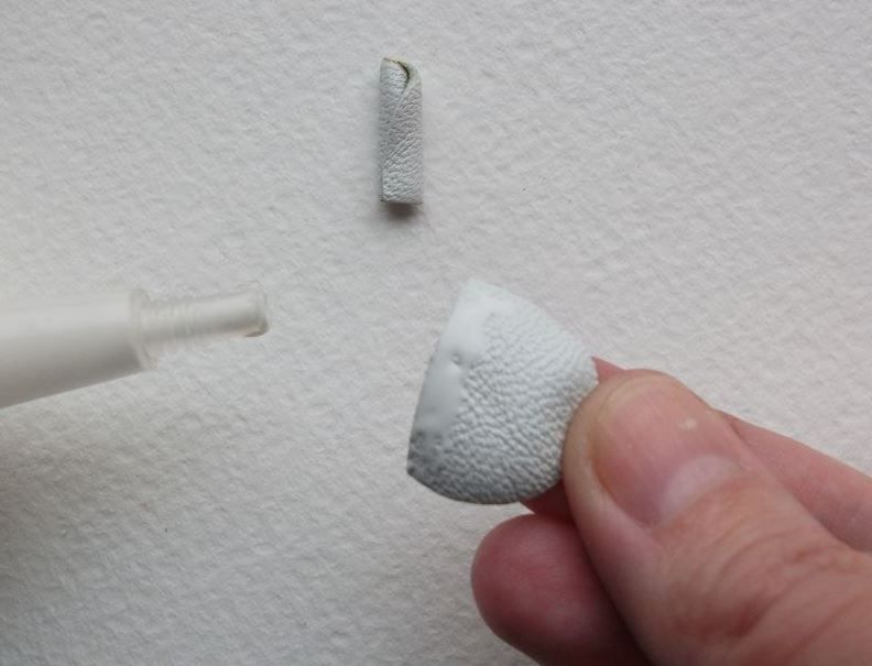 Shaping a small leather petal for the winter brooch