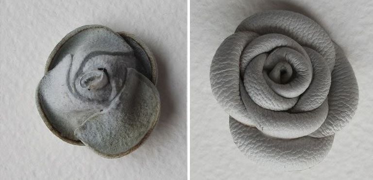 Finished leather flowers for the winter brooch, close up