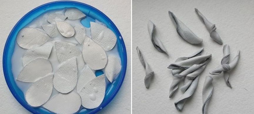 White leather petals and strips for the winter brooch