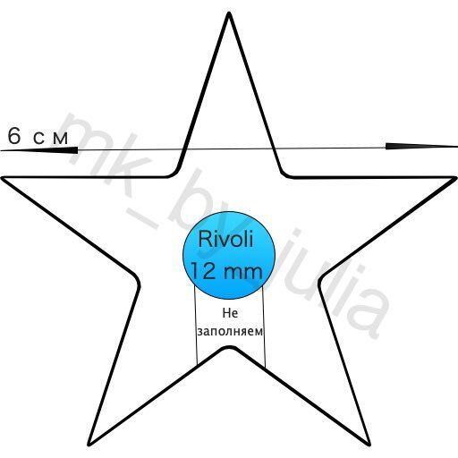 Star brooch template with a mark for a Rivoli crystal