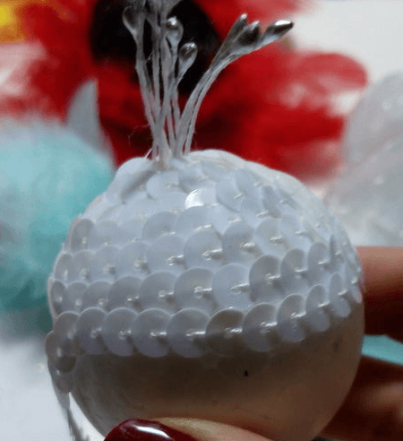 DIY feather flowers, step 7