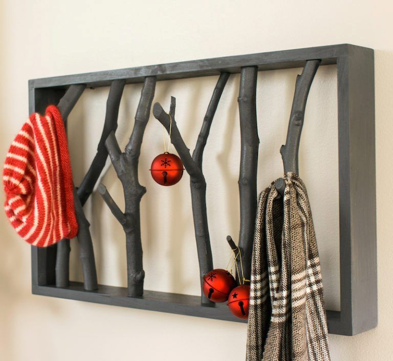 A finished wooden crate coat rack