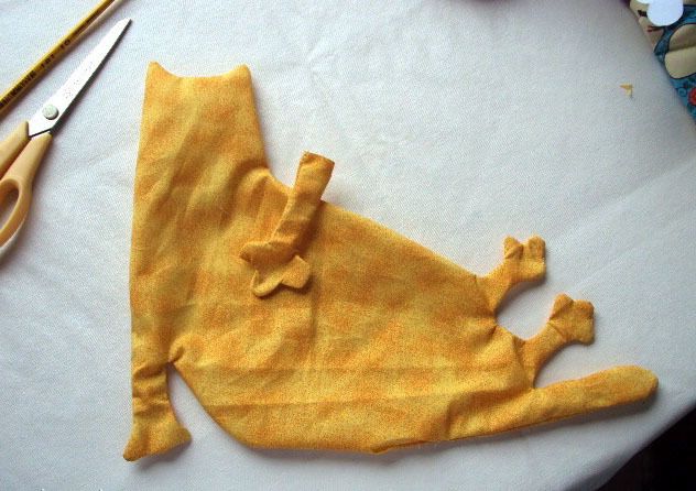 Stitched cat doorstop piece before stuffing