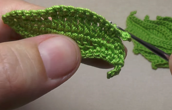 Edge of a textured leaf in progress