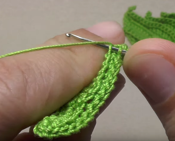 Crocheting the edge of a formed leaf