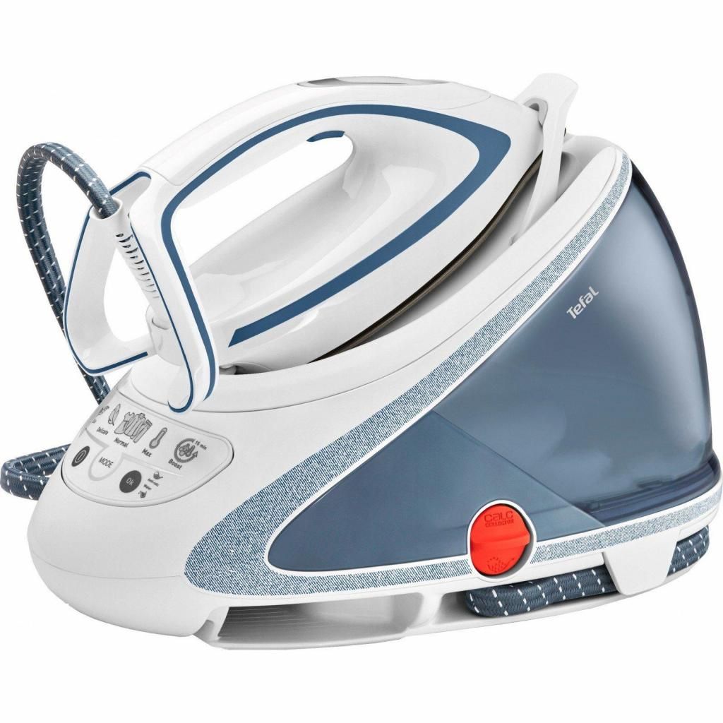 Паровая станция Tefal бело-синего цвета на белом фоне