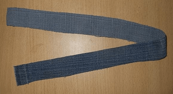 Denim strips cut from jeans for making ruffles