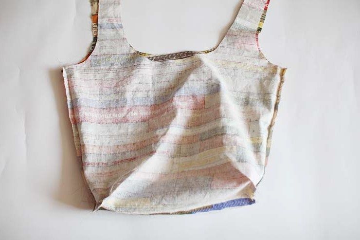 Shoulder-bag body after the main seams are sewn