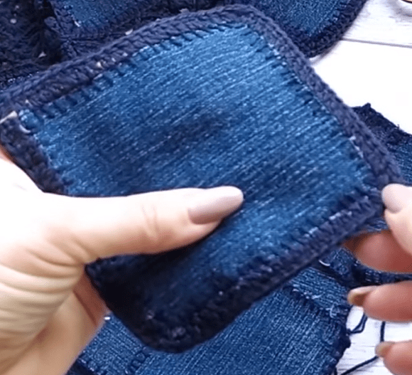 Finished crochet and denim project