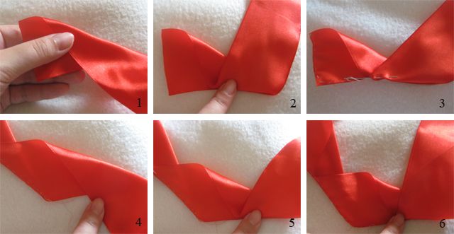 First steps for folding wide ribbon into a rose