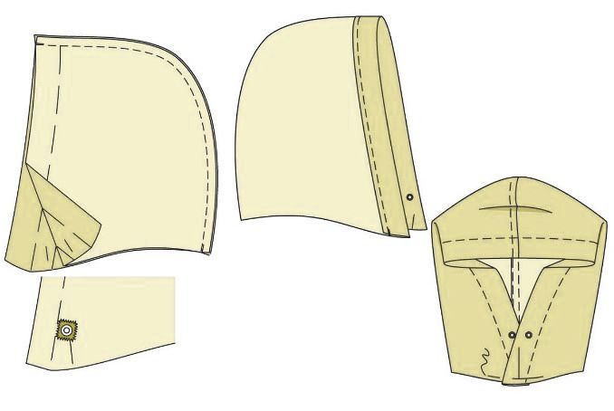 Hood construction diagrams showing the casing and eyelet placement