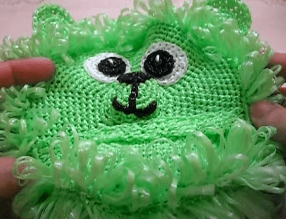 Finished "Clean Bear" washcloth with a face