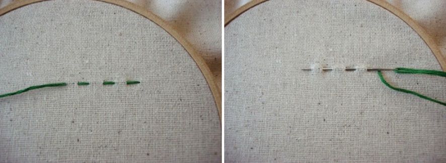 Close-up steps for running stitch