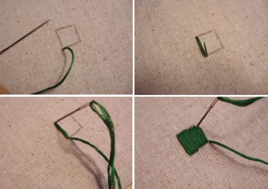 Collage showing simple double-sided satin stitch
