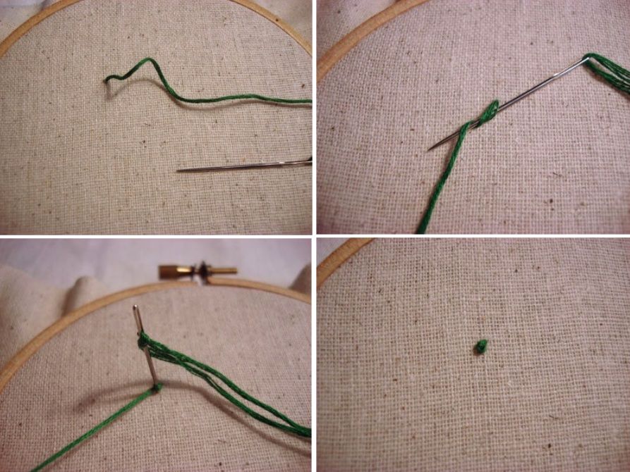 Collage showing French knot steps