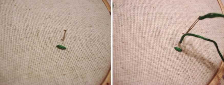 Comparison of two embroidery stitches on fabric