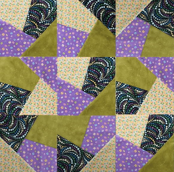 Assembled square block of patchwork mosaic