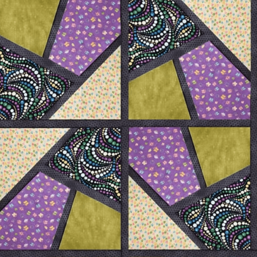 Patchwork mosaic block in close-up