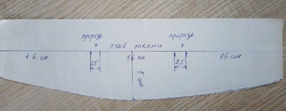 Выкройка детали для ободка с узлом на бумаге