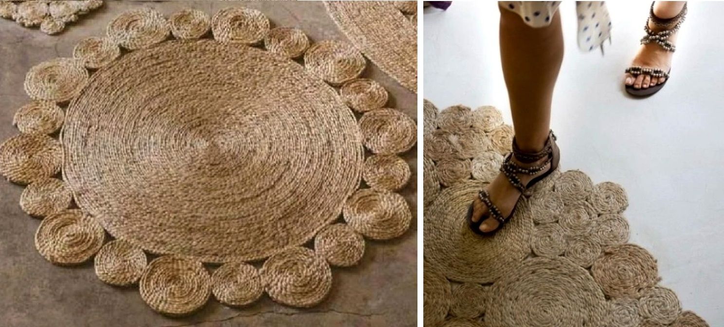 Large round rope rugs with scalloped circle borders