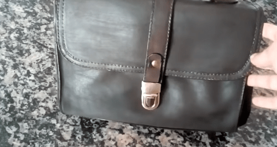 Restored front panel of the faux leather bag