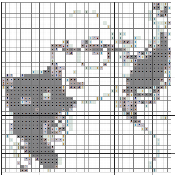 Black-and-white cross-stitch chart with a girl's silhouette