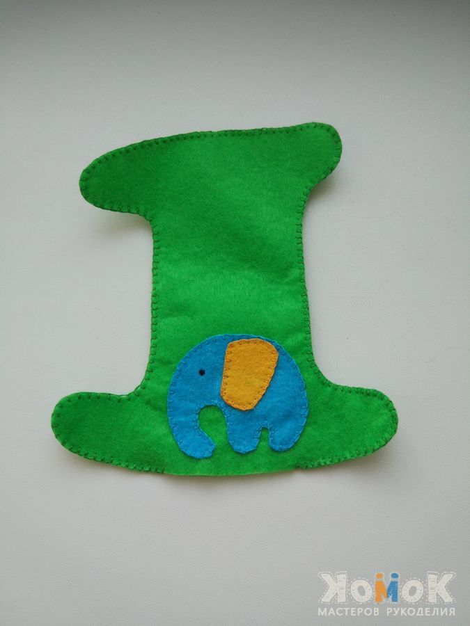 Finished educational felt number with elephant