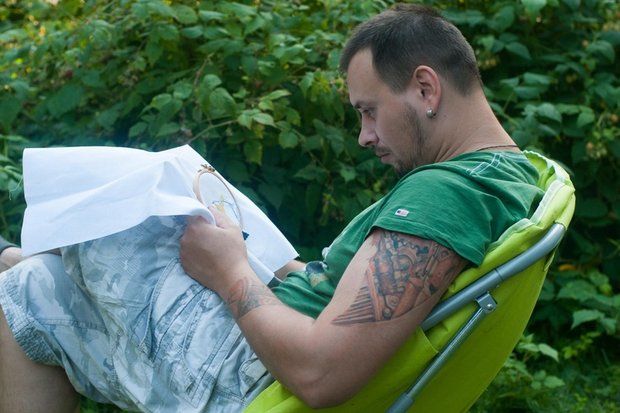 Man embroidering