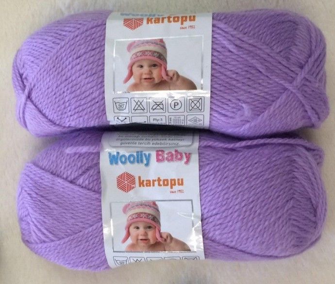 Два сиреневых мотка пряжи Kartopu Woolly Baby