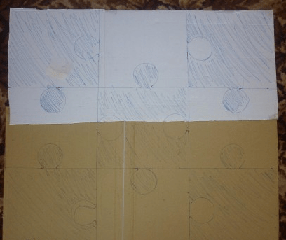 Marking the puzzle mat pieces on the fabric