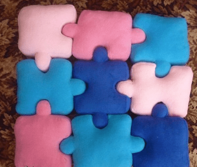 Close-up of multicolored pieces of the soft puzzle mat