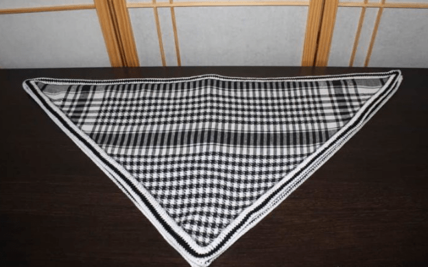 Triangular scarf with crocheted edging