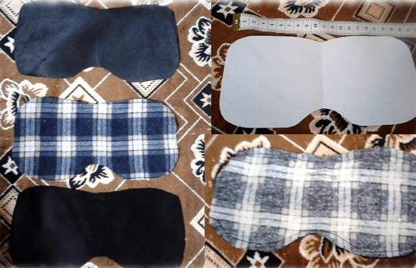 Pattern pieces and cut fabric pieces for a sleep mask