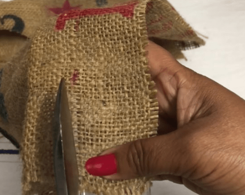 Cutting burlap into strips