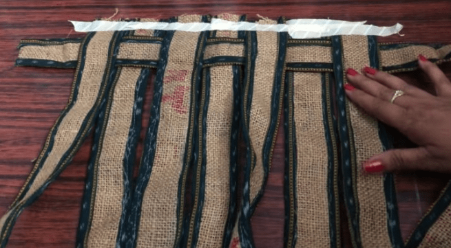 Weaving burlap strips