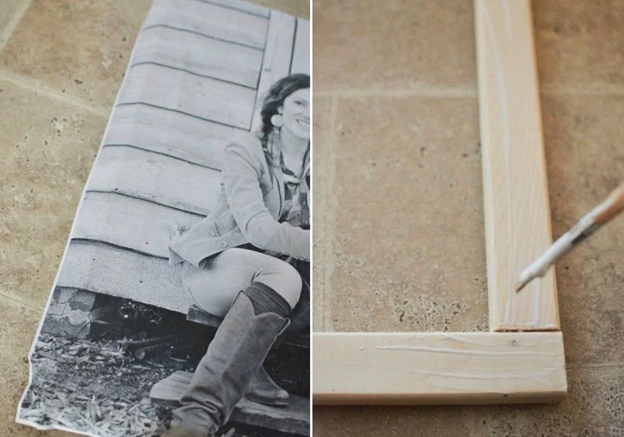Applying glue to a stretcher bar