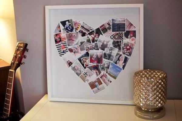 Heart-shaped photo collage in a small frame