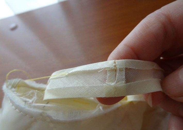 Joined bias tape after folding back into a single strip
