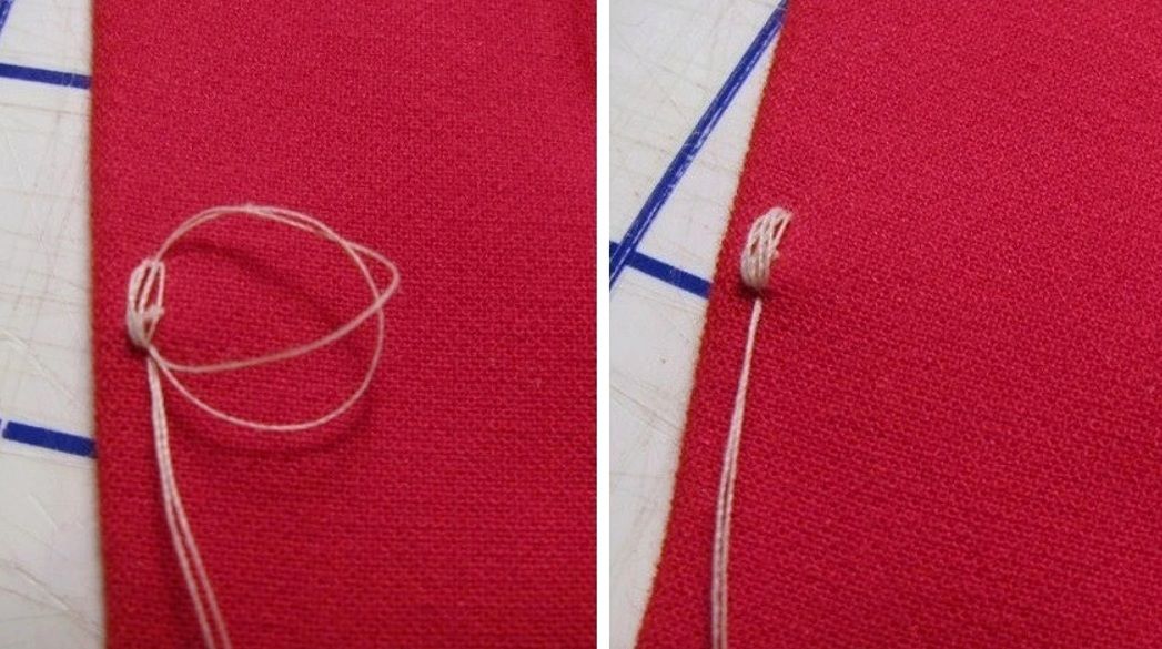 Нитяная петля для застежки на красной ткани