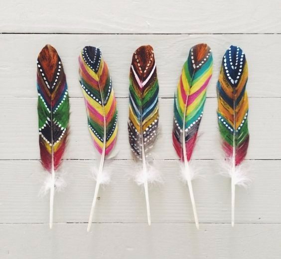 Feather decorated with coloured nail polish for a craft project
